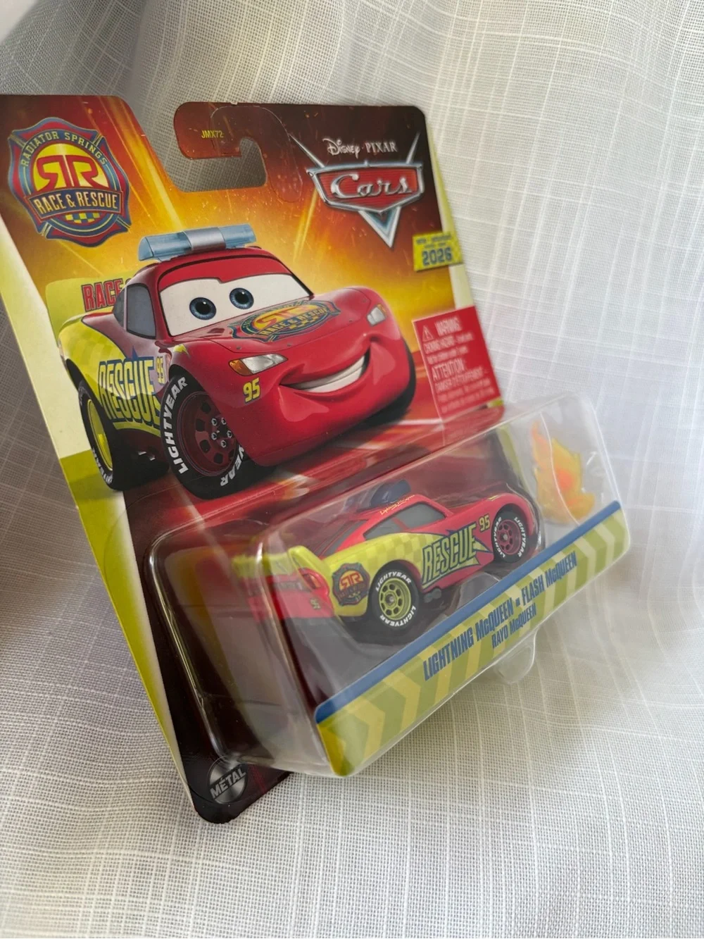 Disney Pixar Cars Race & Rescue LIGHTNING McQUEEN Diecast Car w/ flame Mattel